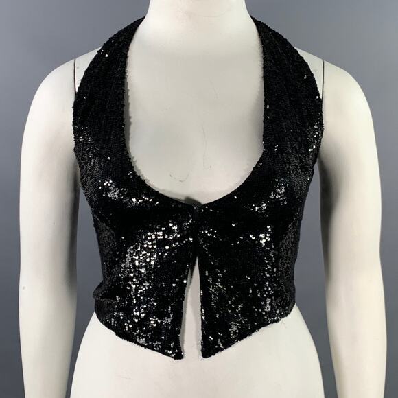 ARMANI EXCHANGE Size L Black Silk Blend Sequined Hook Eye Vest - Picture 1 of 8